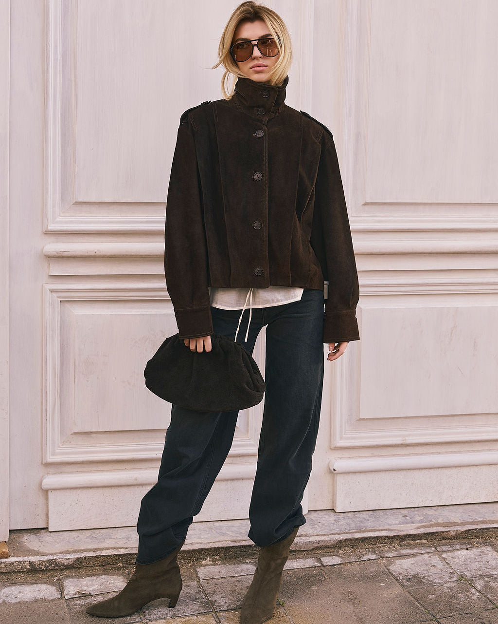 100% SUEDE LEATHER JACKET WITH STAND COLLAR