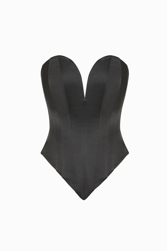 DAVINA SATIN CORSET IN BLACK