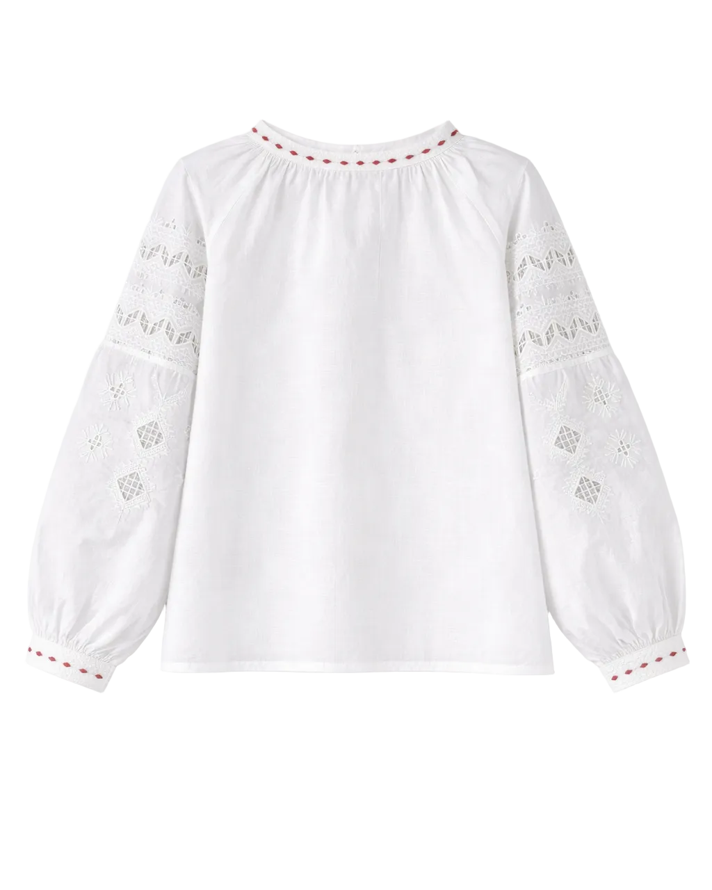 WOMEN’S EMBROIDERED COTTON BLOUSE WITH RED ACCENTS