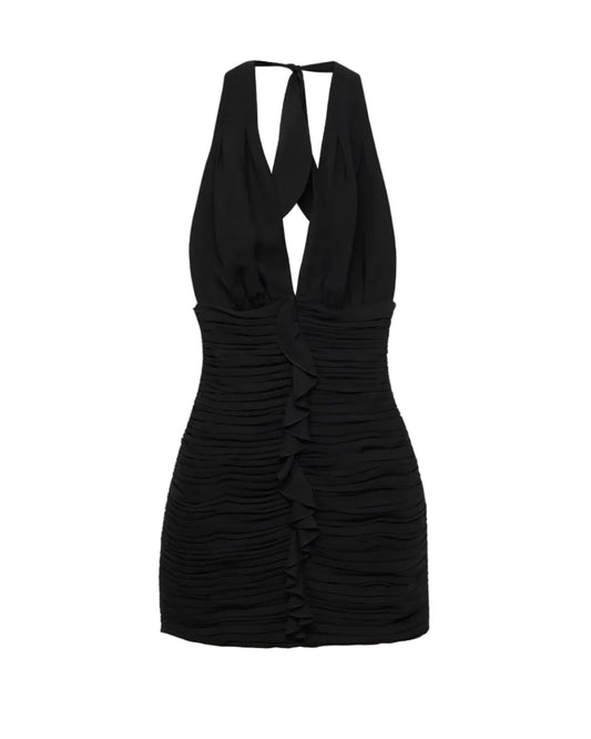 MINI BLACK DRESS WITH RUFFLED DETAILS
