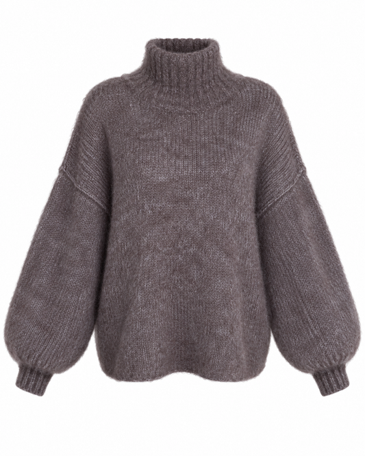 KNITTED SWEATER MOHAIR GREY-BROWN