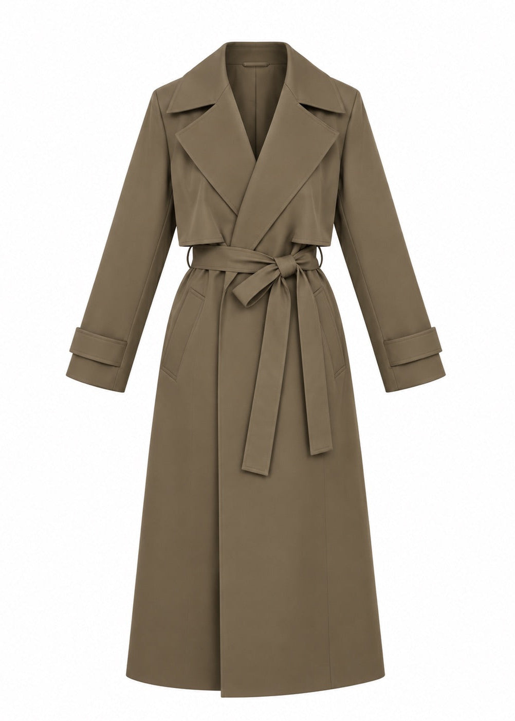 LONG BELTED TRENCH COAT KHAKI
