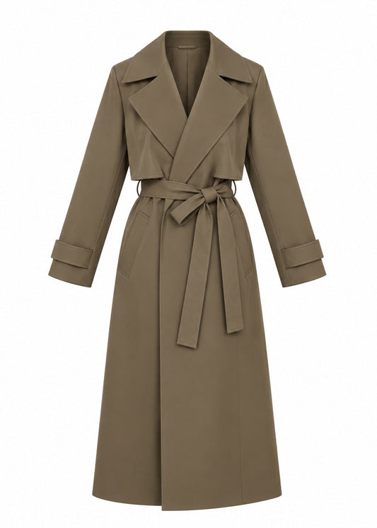 LONG BELTED TRENCH COAT KHAKI