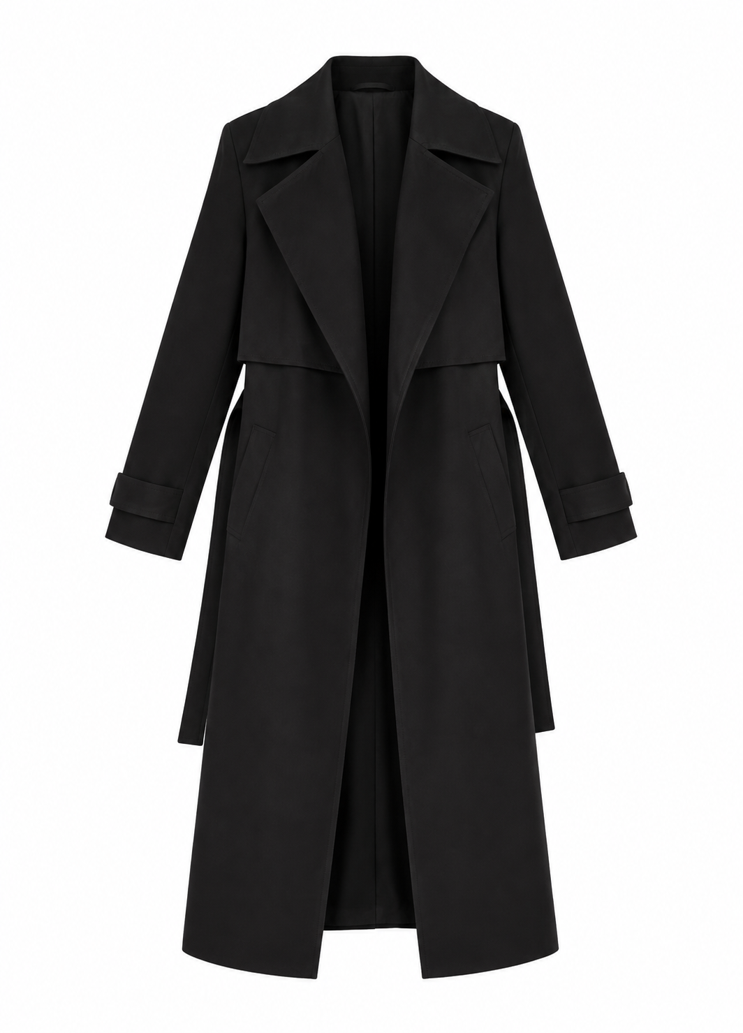 LONG BELTED TRENCH COAT BLACK