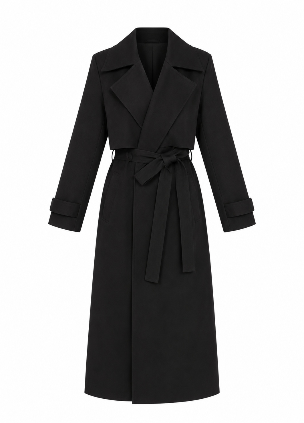 LONG BELTED TRENCH COAT BLACK