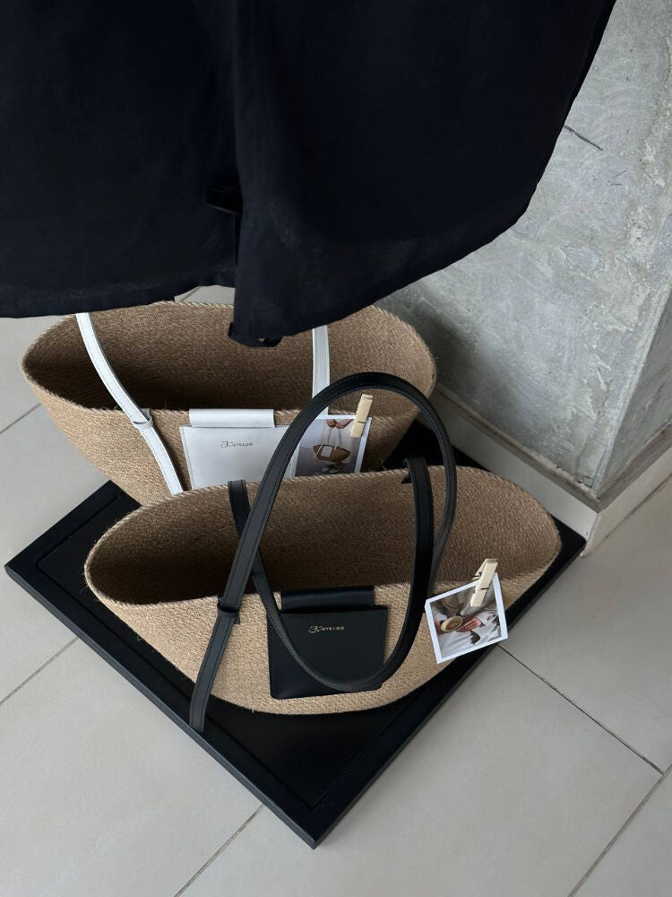 STRAW BAG BLACK ELEMENT