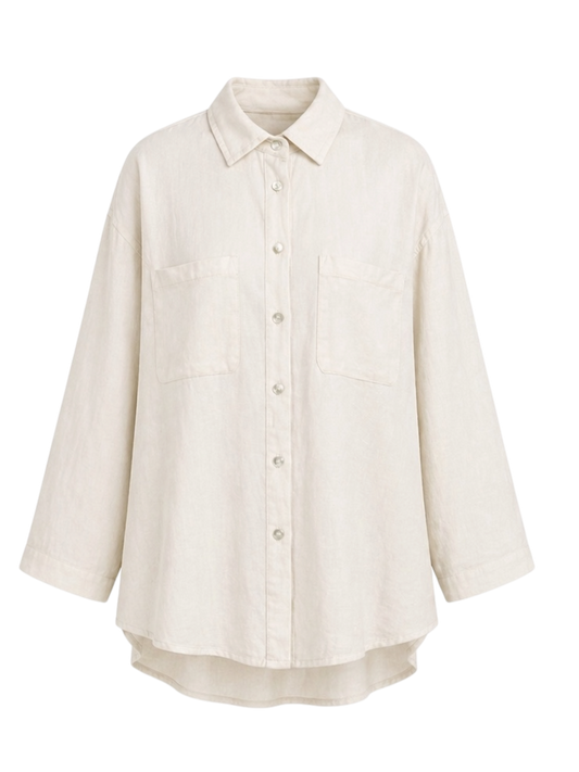 Milk Linen Shirt for Women Relaxed Fit – Lightweight Breathable Summer Blouse