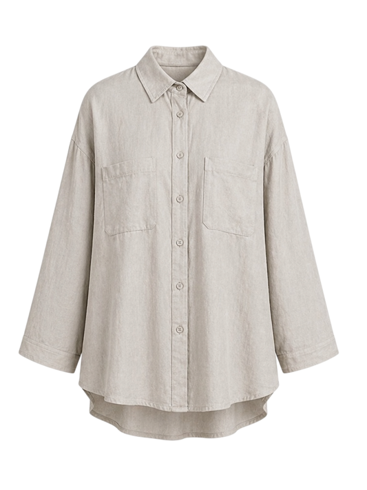 Beige Linen Shirt for Women Relaxed Fit – Lightweight Breathable Summer Blouse
