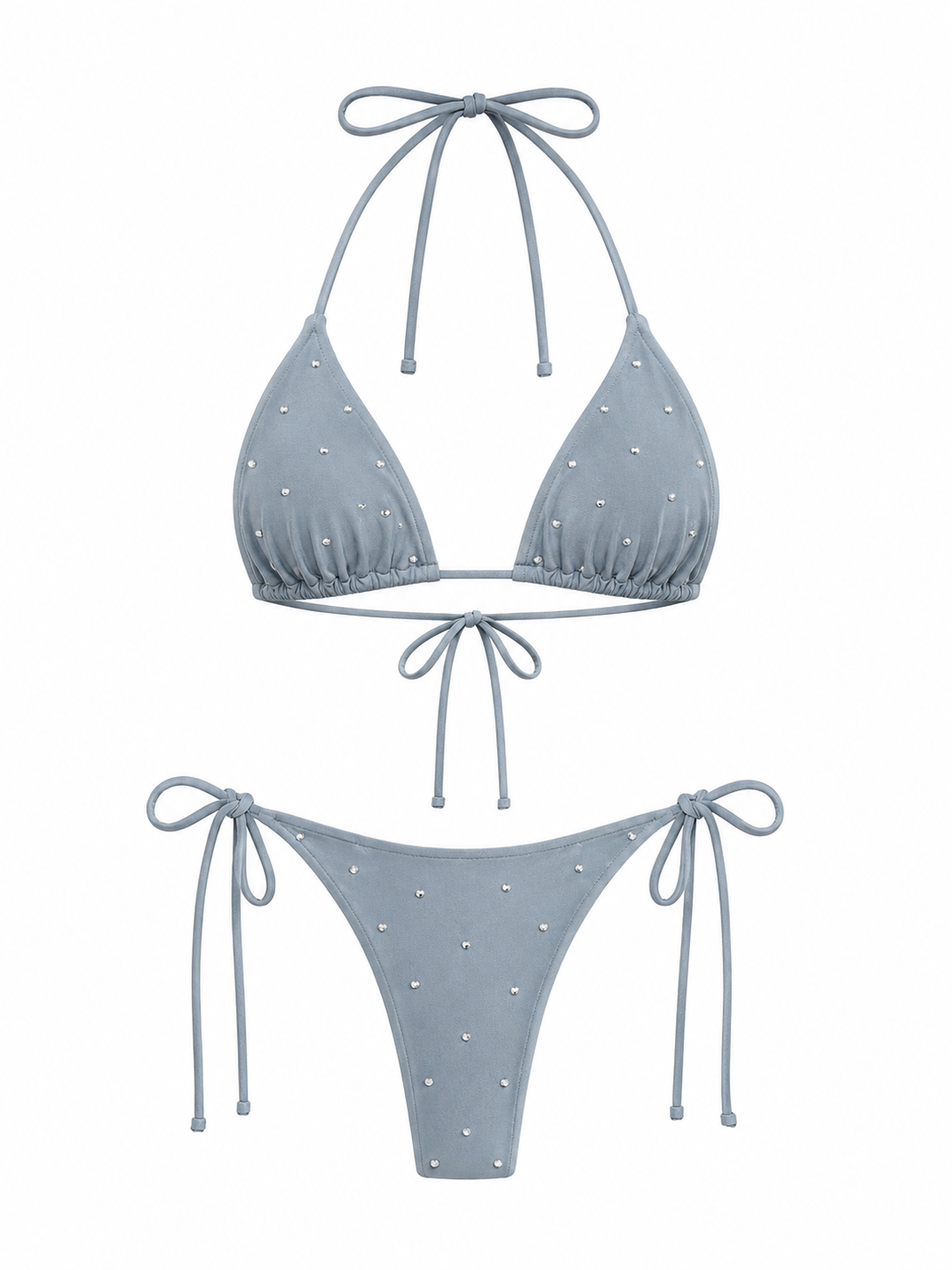 RIVA Grey Bikini Swimsuit with Rhinestones – Classic Bottom