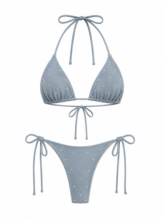 RIVA Grey Bikini Swimsuit with Rhinestones – Classic Bottom