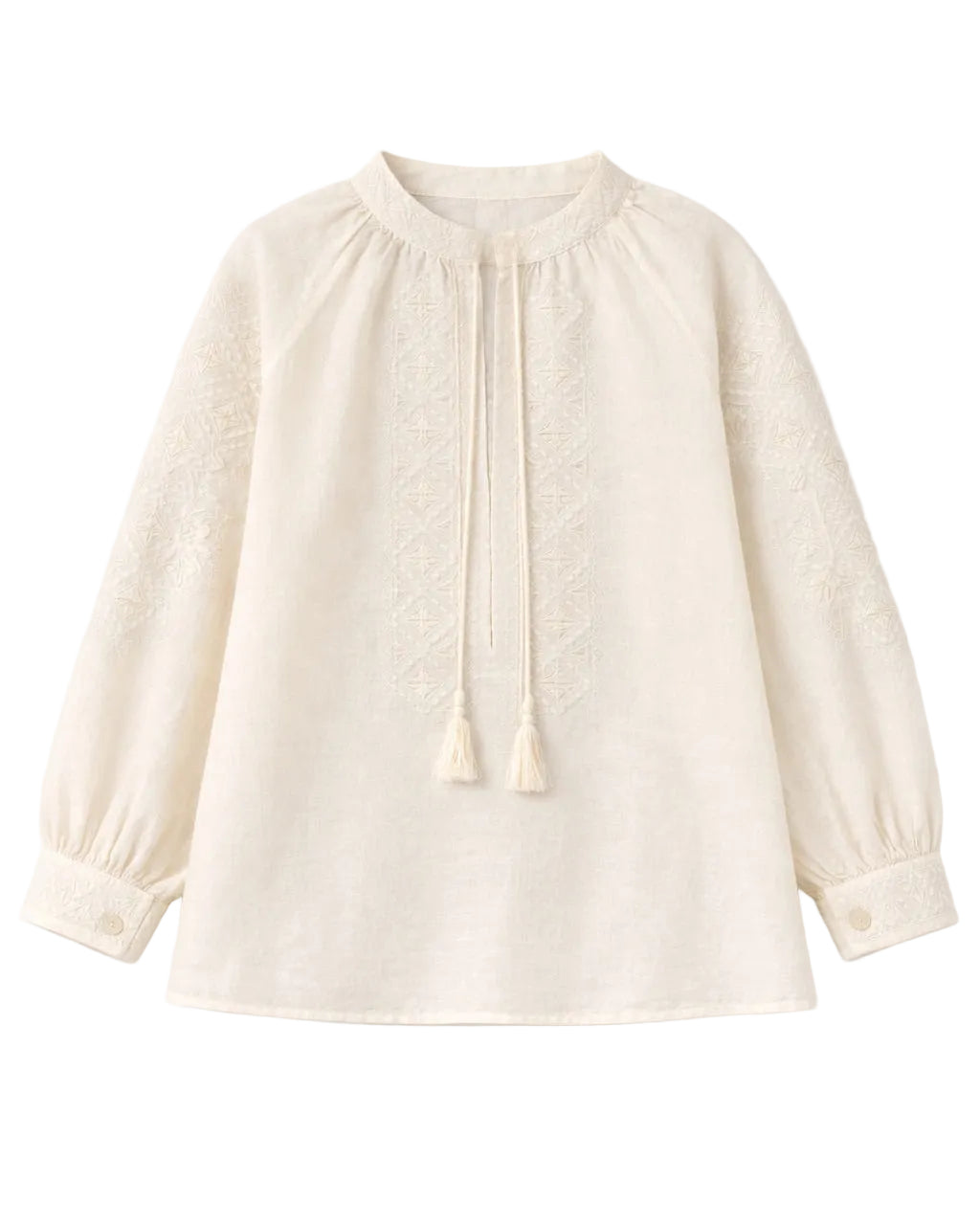 UNISEX EMBROIDERED LINEN BLOUSE WITH WHITE PATTERN