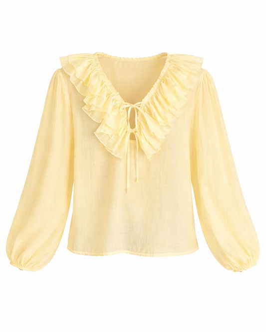 RUFFLED BLOUSE BUTTER YELLOW COLOR