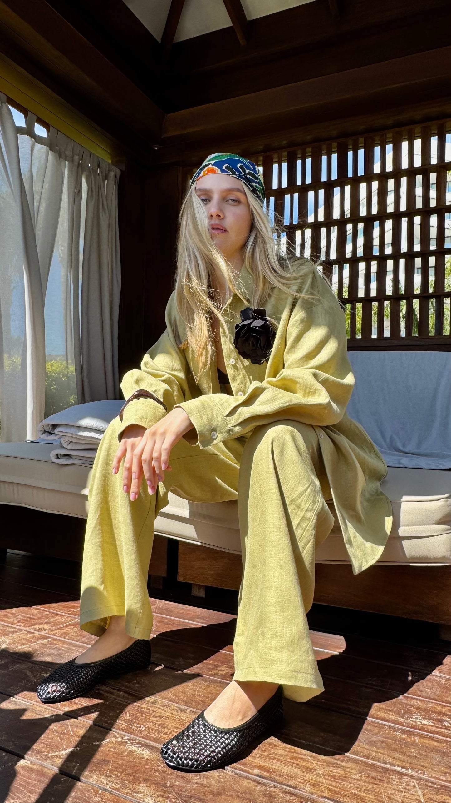 Linen pants sets olive