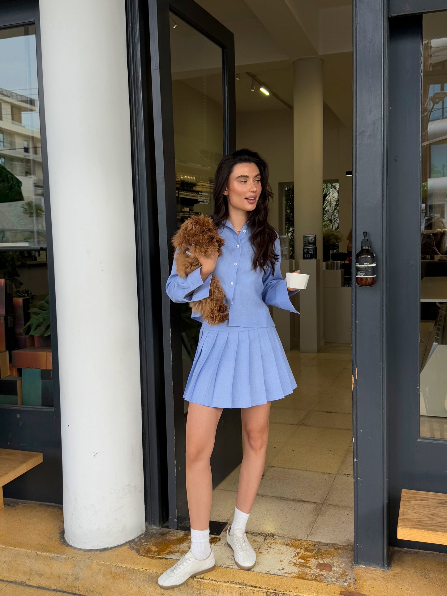 Linen skirt set blue