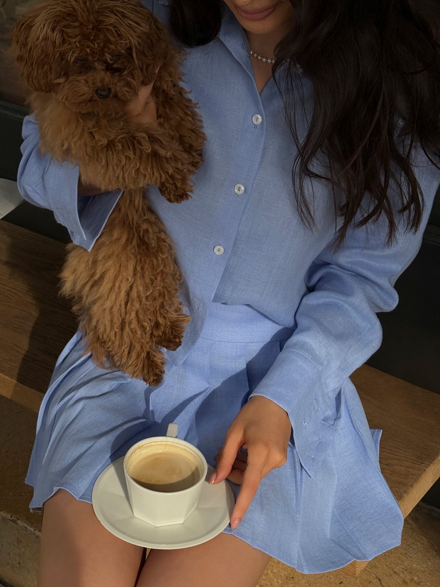 Linen skirt set blue