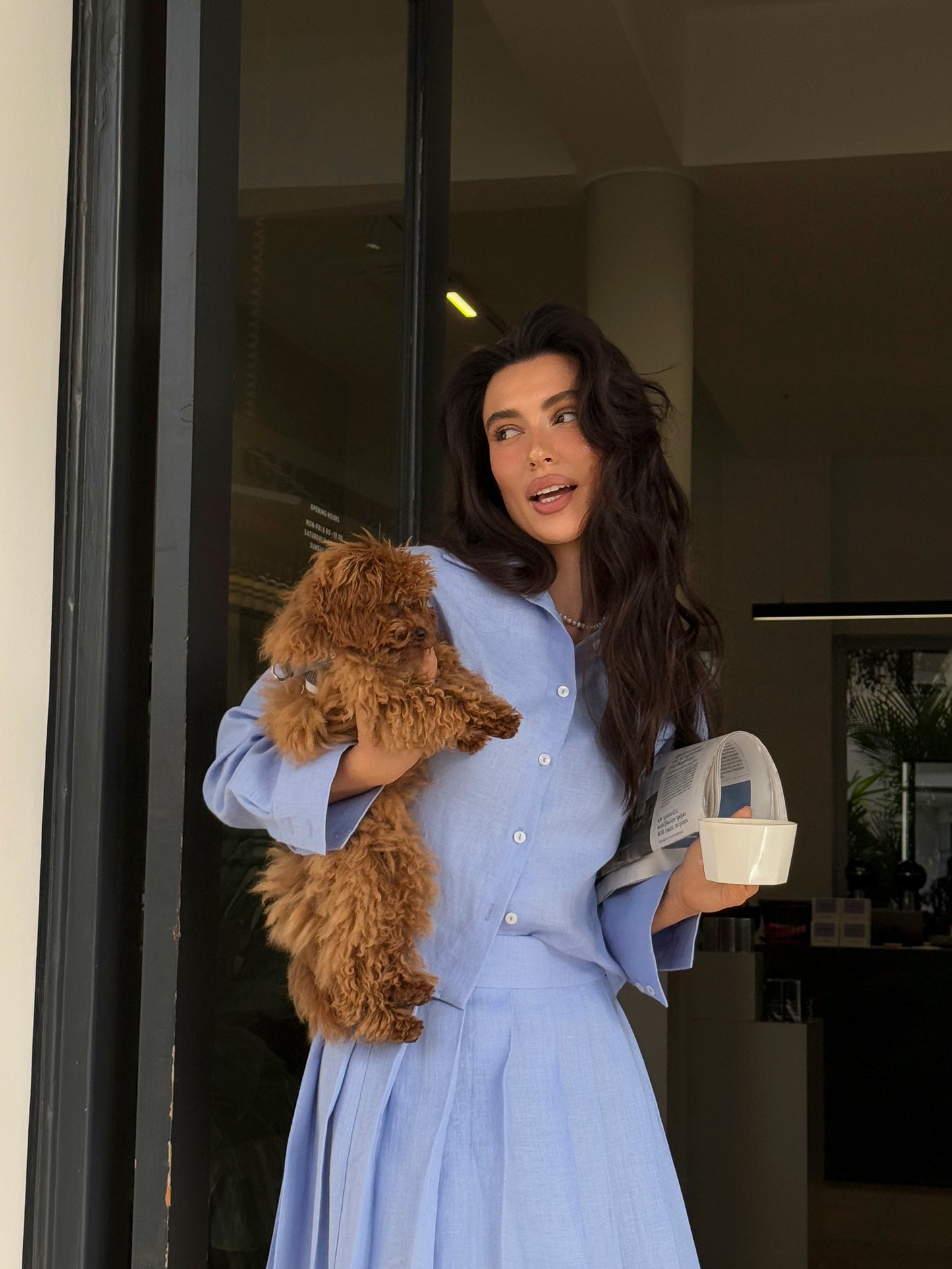 Linen skirt set blue