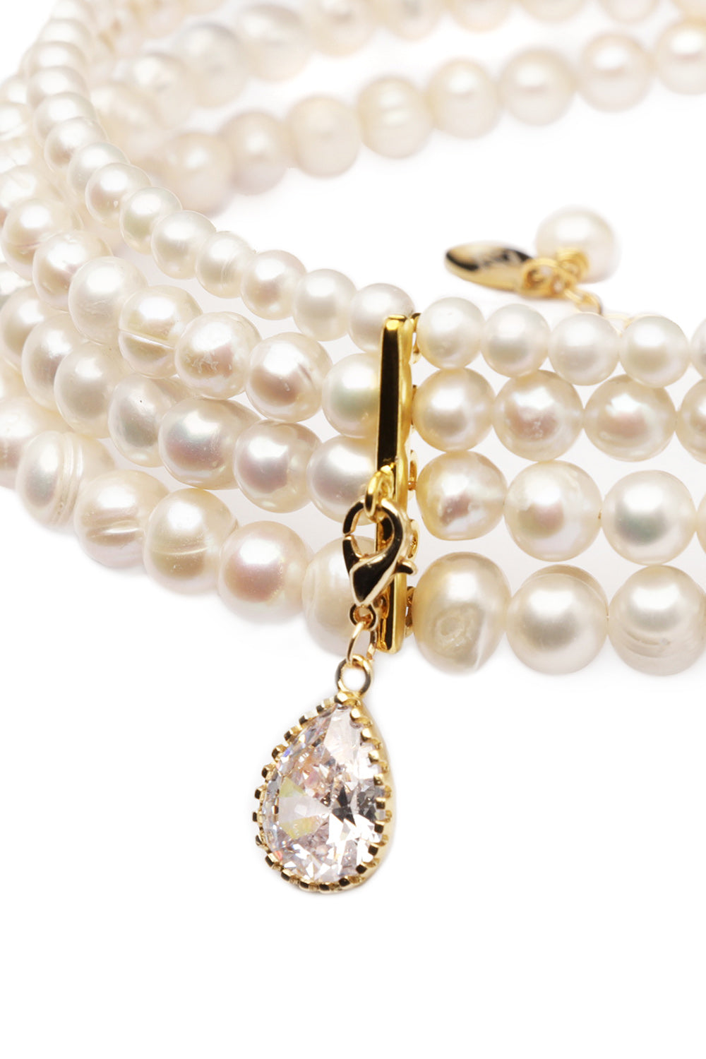 NATURAL PEARLS CHOKER WITH DROP CRYSTAL GOLDEN
