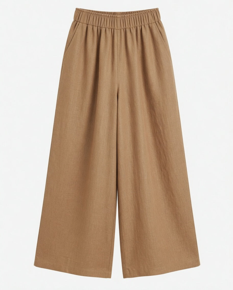 Camel Linen Pants for Women – Wide Leg High Waist Lightweight Summer Trousers