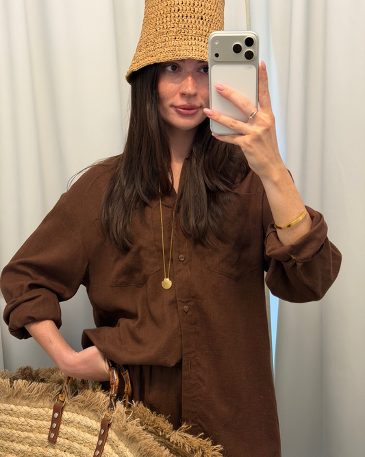 Thick Linen Shirt Brown – Breathable Relaxed Fit Everyday Essential