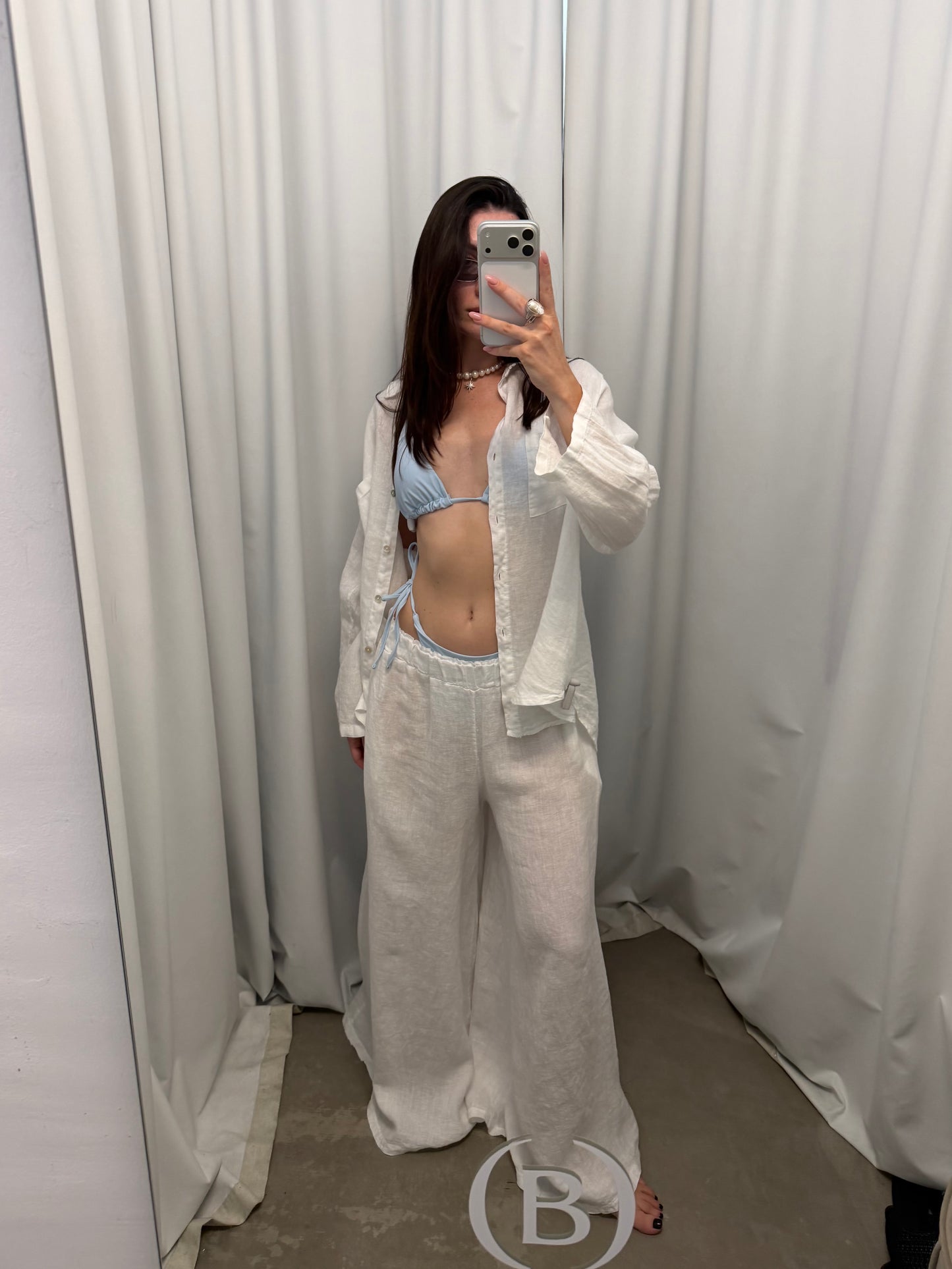 White Linen Wide Leg Pants for Women – High Waist Lightweight Summer Trousers
