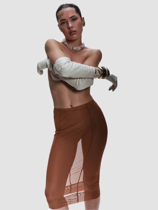 Stretch mesh skirt caramel