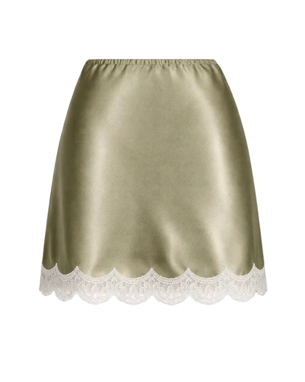 Olive Mini Silk Skirt with Chantilly Lace