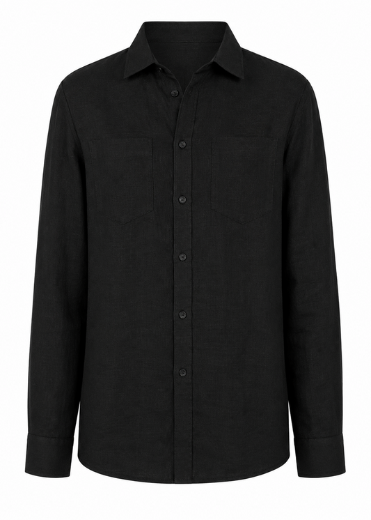 Unisex Black Linen Shirt – Lightweight & Breathable Casual Button-Up