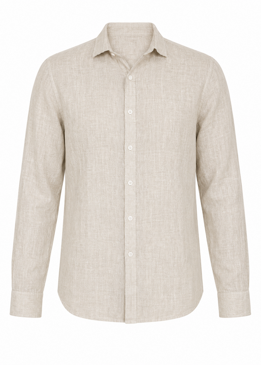 Unisex Beige Button-Up Shirt – Lightweight & Versatile Everyday Style