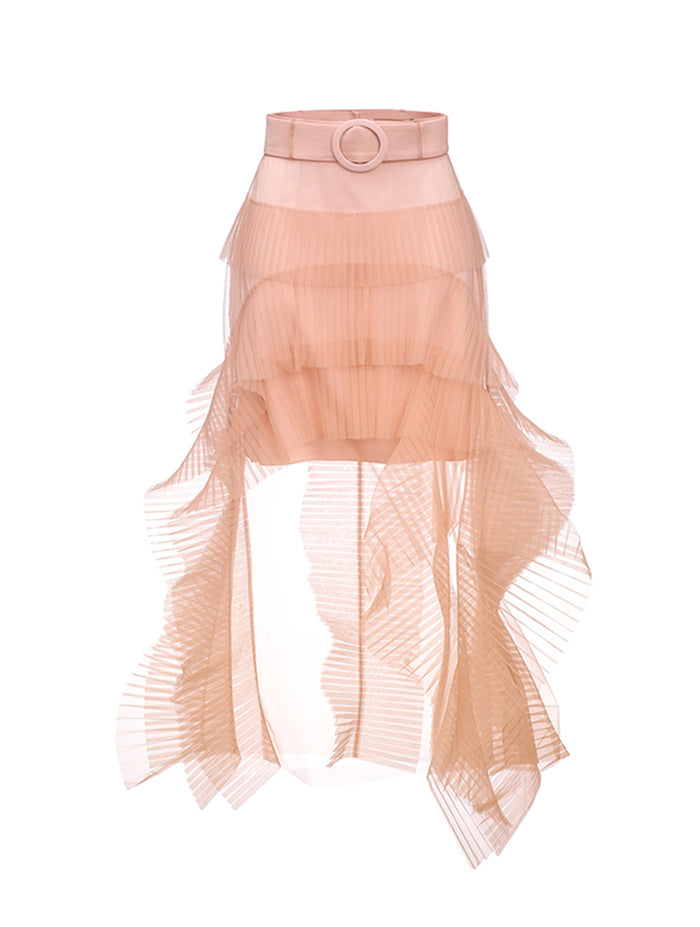TULLE RUFFLED MIDI SKIRT NUDE