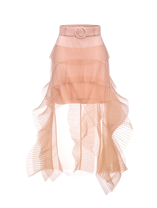 TULLE RUFFLED MIDI SKIRT NUDE