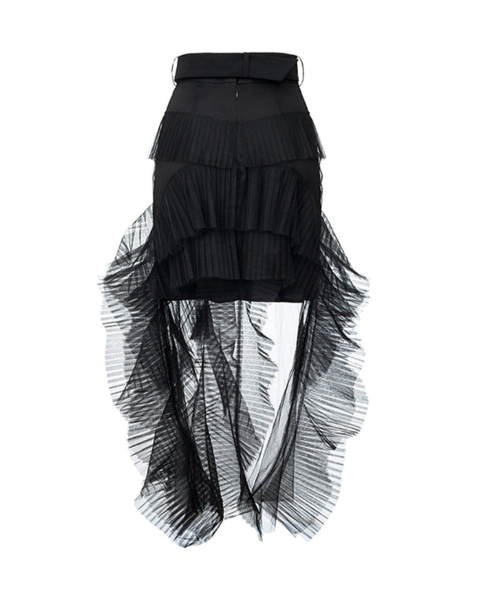 TULLE RUFFLED MIDI SKIRT BLACK
