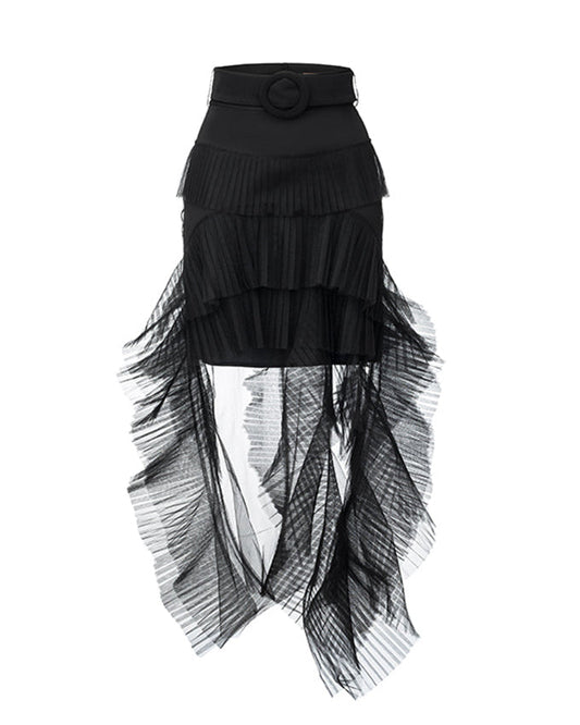 TULLE RUFFLED MIDI SKIRT BLACK