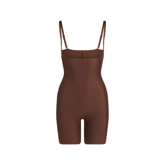 Sheer Sculpt Open-Bust Bodysuit — Cocoa