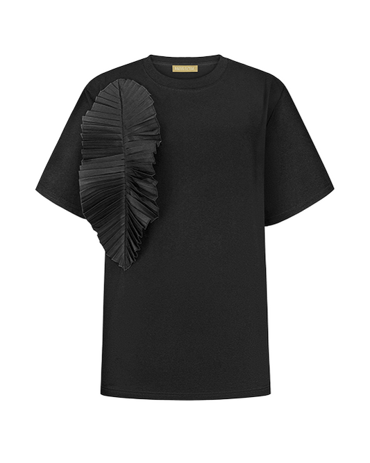 COTTON T-SHIRT WITH PLEATED DECOR BLACK