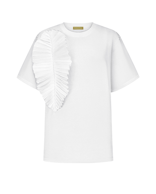 COTTON T-SHIRT WITH PLEATED DECOR WHITE