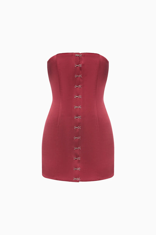 TWO SIDED LOREN DRESS BURGUNDY-PEACH