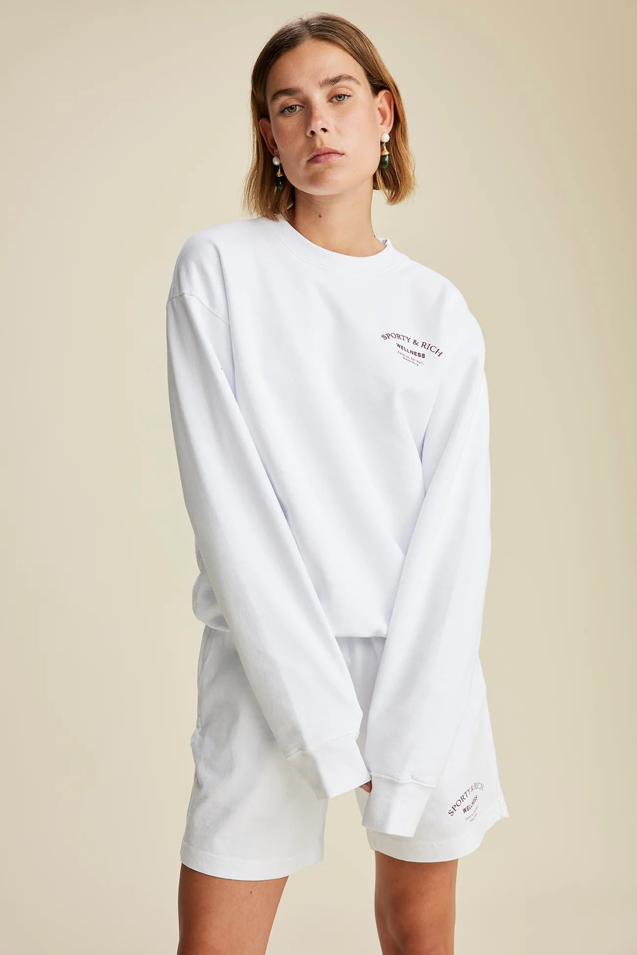 Wellness studio crewneck white/Merlot