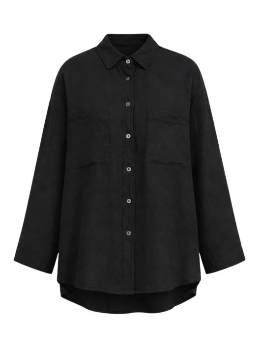 black linen shirt women relaxed fit front view