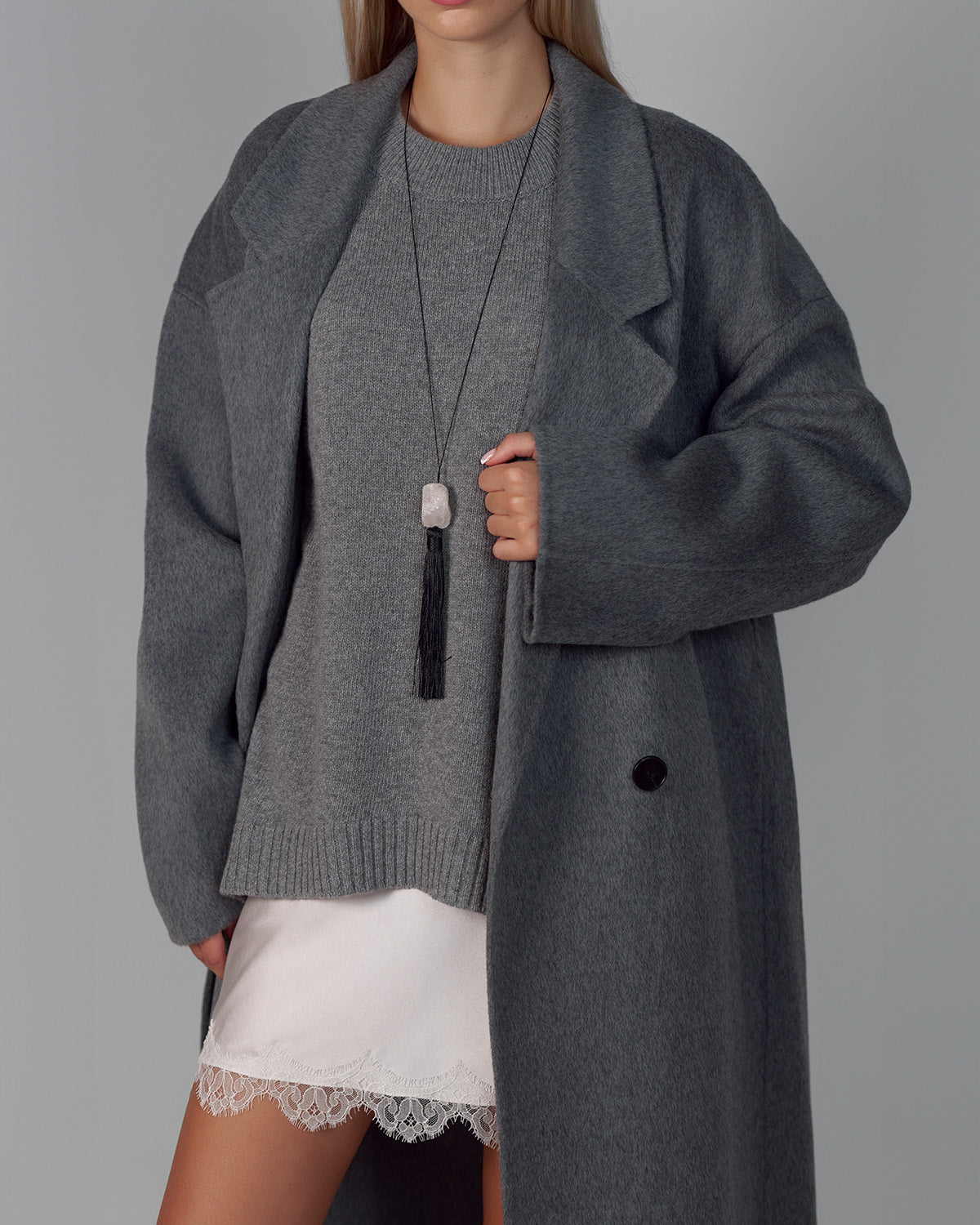 MINI SILK SKIRT WITH CHANTILLY LACE