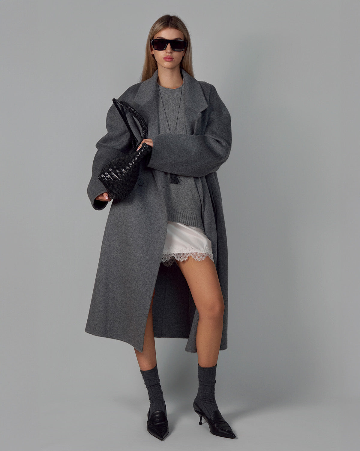 MINI SILK SKIRT WITH CHANTILLY LACE