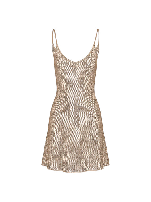 ROMANA Mini Knitted Viscose Sheer Gold Dress
