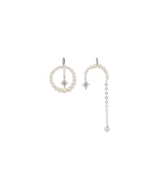 ASIMETRICAL "MORNING STAR" NATURAL PEARLS EARINGS SILVER