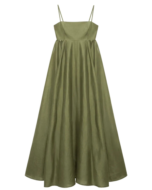 Olive Maxi Sundress with Open Back – Lightweight Women’s Summer Dress