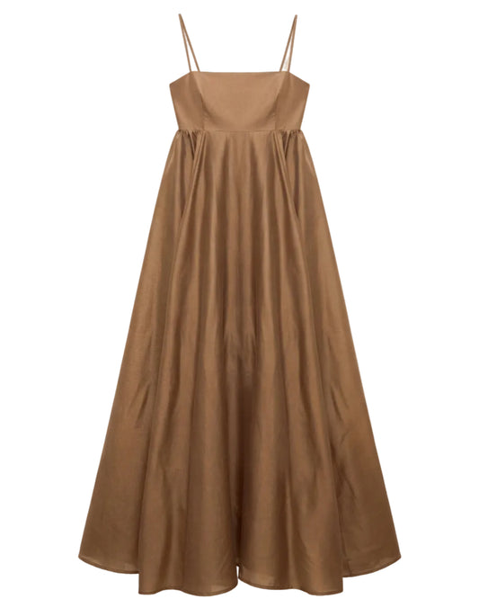 Bronze Maxi Sundress with Open Back – Lightweight Women’s Summer Dress