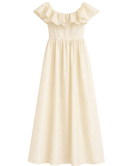 Ivory Maxi Off-Shoulder Dress with Ruffles – Elegant Women’s Maxi Dress