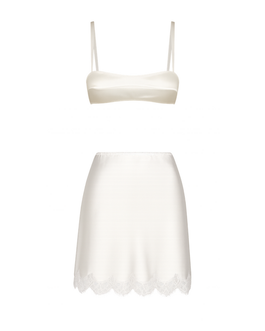 SILK PYJAMA SET BRA + LACE SKIRT