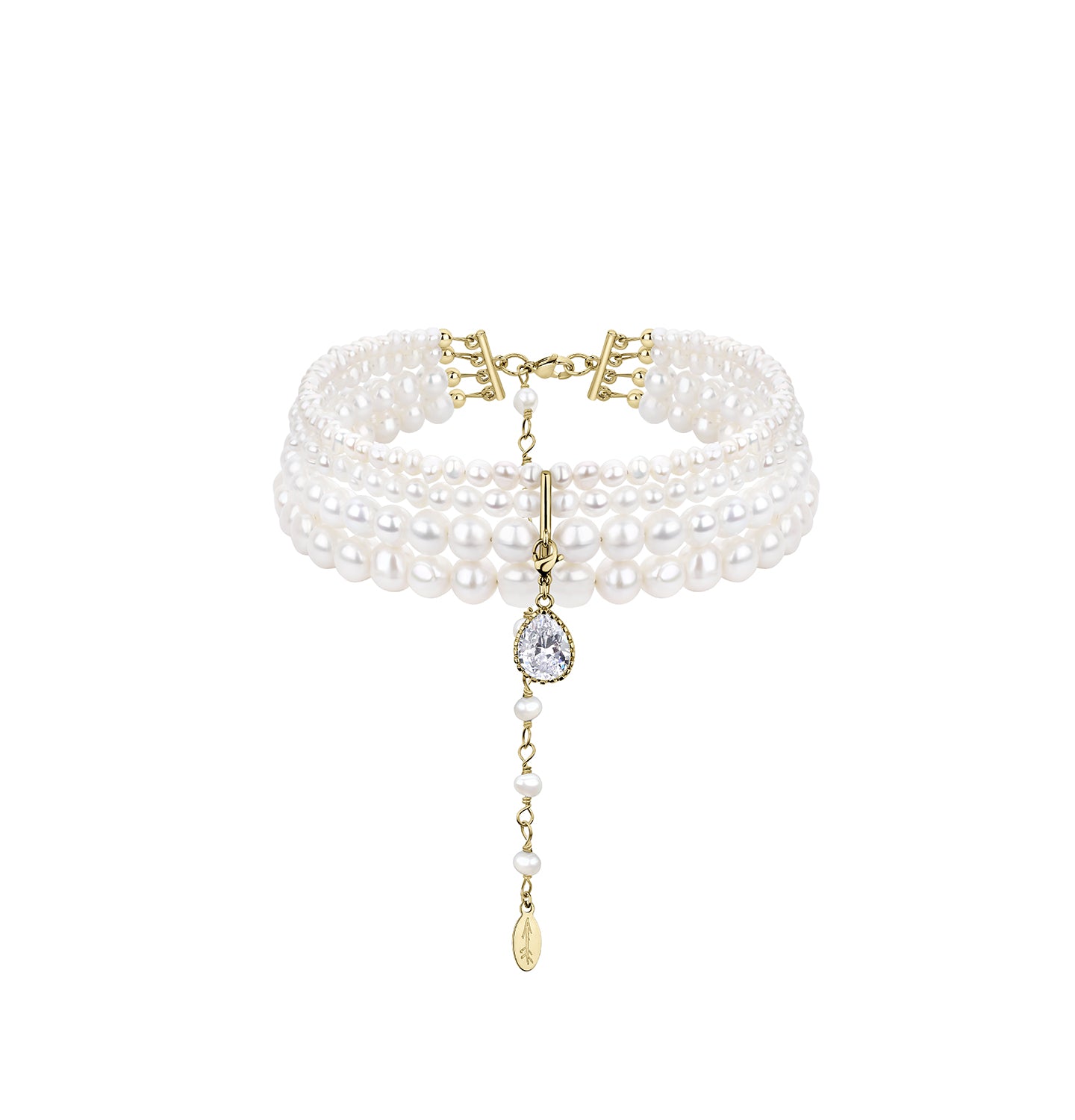 NATURAL PEARLS CHOKER WITH DROP CRYSTAL GOLDEN