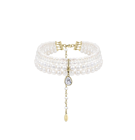 NATURAL PEARLS CHOKER WITH DROP CRYSTAL GOLDEN