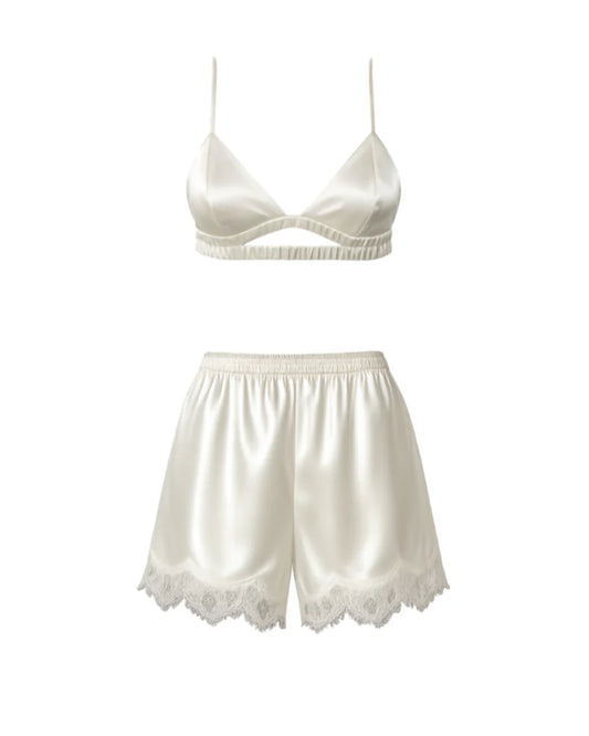 SILK PYJAMA SET BRA + LACE SHORTS