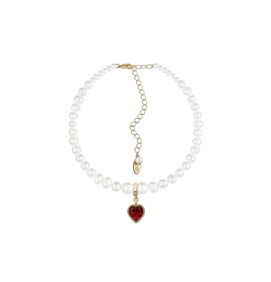 PEARLS CHOKER WITH "HEART" RED G